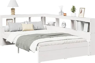 Image de vidaXL Lit en bois massif avec étagère sans matelas blanc 120x200 cm pin