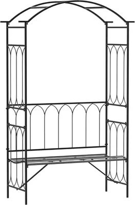 Produktbild von Rosenbogen Metall mit Bank Rankhilfe Torbogen Rankgitter 115x50x203cm Schwarz