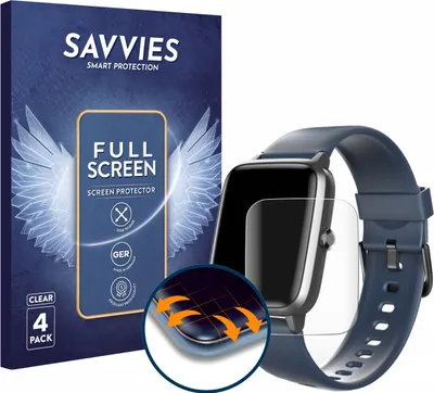 Produktbild von 4x Savvies Fullscreen Schutzfolie für Hama Fit Watch 4900 Displayschutz Folie Fullcover Klar Transparent
