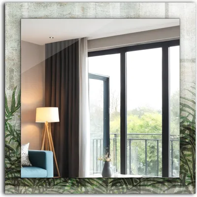 Produktbild von Dekospiegel - Wandspiegel mit Rahmen - Hängespiegel - 60x60 cm - Grüne Farnblätter