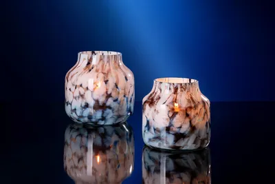 Produktbild von Fink PANTEA, Glasvase, Windlicht, Glas, glatt, braun, weiß, L. 19 cm, B. 19 cm, H. 19 cm, D. 19 cm 115426