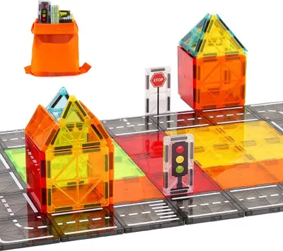 Image de Jouets de construction magnétiques pour enfants - 56 pièces magnétiques - Jouets éducatifs créatifs - Jouets éducatifs pour garçons et filles
