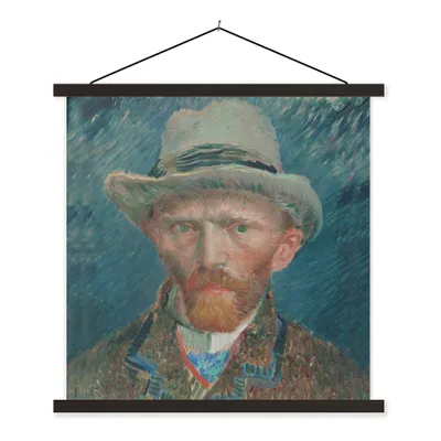 Produktbild von MuchoWow® Textilposter Selbstporträt 1887 - Gemälde von Vincent van Gogh 120x120 cm mit schwarzem Rahmen - Aufhängungsset