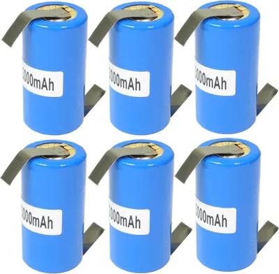 Produktbild von 6x Sub-C Akku Zelle 3000mAh 1,2V Hochstromfest Schnelladefähig Rohzelle zum Selbsteinbau Austausch mit Z-Lötfahnen Flattop im Schrumpfschlauch Ersatz Austausch Industriezelle für Werkzeug/Modellbau