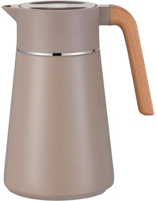 Obrázek produktu pro Termočajník s izolací, 1,5 litru – nerezová konvice na čaj – izolovaná konvice na kávu – dvojitá stěna s vakuovou izolací – dřevěná rukojeť – udržuje nápoje teplé nebo studené – vhodná pro vnitřní i venkovní použití