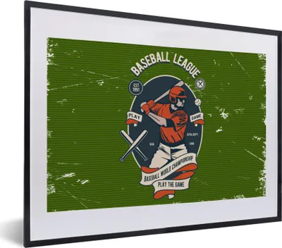 Produktbild von MuchoWow® MuchoWow® Gerahmtes Poster Baseball - Baseball - Retro 40x30 cm - Poster mit zchwarzem Bilderrahmen - Bilderrahmen - Poster im Rahmen