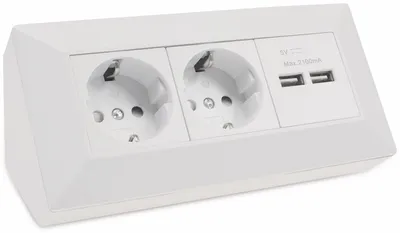 Produktbild von ChiliTec Steckdosenblock 22793, 2-fach, mit 2x USB, 16A/250V, weiß matt