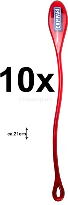 A red Campari stirrer is shown against a white background, with text indicating quantity and size.