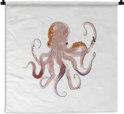 Produktbild von MuchoWow® Wandteppich Wandbehang Oktopus - Meer - Aquarell - Zeichnung 150x150 cm Tapisserie Dekoration Wandtuch - Wohnaccessoires - Modernes