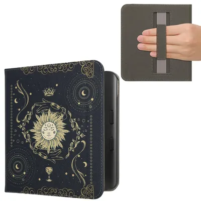 Produktbild von kwmobile Schutzhülle für Kobo Kobo Libra Colour / Tolino Vision Color Hülle - eReader Flip Case mit Handschlaufe und Auto Sleep Funktion - Tarot