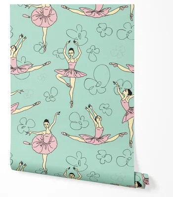 Produktbild von Vliestapete Kinder Ballerina Tanz Mädchen Rosa Mint Elegantes Muster Ballett Design Wandtapete Kinderzimmer Mädchenzimmer Dekor UV-beständige Tapete 10m x 0.5m