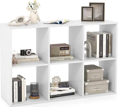 Immagine prodotto di Libreria 6-Cube, libreria indipendente con sistema antiribaltamento, pannello posteriore aperto, piedini antiscivolo, 103,5 x 33 x 70 cm, bianco