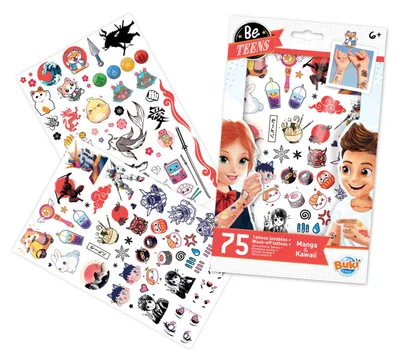 Productafbeelding van BUKI TA007 - Afwasbare tatoeages – Manga & Kawaii | Tijdelijke kindertatoeages vanaf 6 jaar | Gemakkelijk te verwijderen