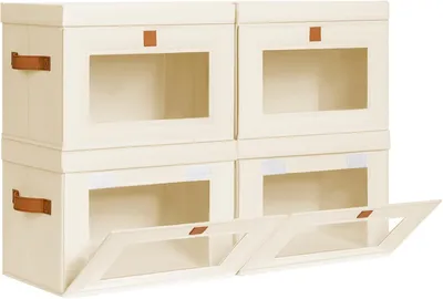 Produktbild von Ordnungsbox Homsorout Aufbewahrungsboxen mit Deckel, 4er-Set Aufbewahrungskörbe, faltbare Aufbewahrungsbox aus Stoff mit transparentem Sichtfenster, 3