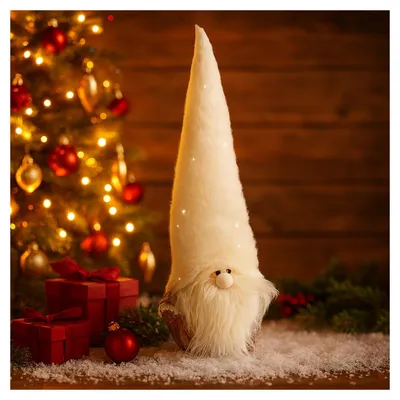 Productafbeelding van Kabouter kerstkabouter - Scandinavisch - 14 x 10 x 30 cm - Grijs, wit, bruin en zwart - Voor binnen