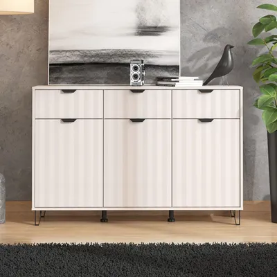 Image de Paglieta - Buffet, 138x40x91h cm Blanc Crème, 3 Étagères