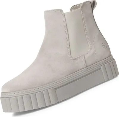 A single gray Chelsea boot is shown against a white background.
