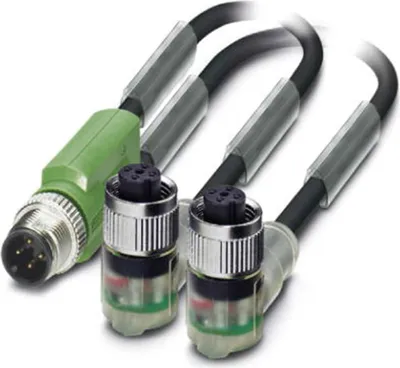 Produktbild von Phoenix Contact M12/M12/M12 Verteilerkabel mit LED 1xStift/2xBuchse gerade/gewink. 3/4-pol. A-Kodierung, 24V, 4A,