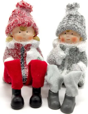 Produktbild von Winterkinder Kantenhocker 2 Stück Mädchen und Junge 22cm Dekofigur Weihnachtsdeko