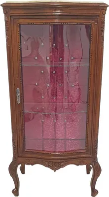 Produktbild von Casa Padrino Barock Vitrine Braun / Creme / Bordeauxrot - Handgefertigter Massivholz Vitrinenschrank mit Glitzersteinen und Marmorplatte - Wohnzimmer Möbel im Barockstil - Barock Möbel