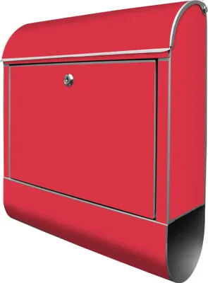 Produktbild von banjado Design Briefkasten Stahl silber mit Zeitungsfach pulverbeschichtet "Feuerrot" 38x46x12,5cm & 2 Schlüssel - Postkasten A4 Einwurf inkl. Montagematerial [BK-0012]