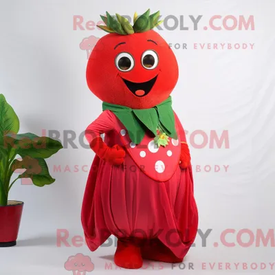Produktbild von Maskottchenkostüm REDBROKOLY Rote Erdbeere mit Wickelkleid und Wickeltüchern
