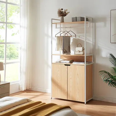 Image de Portemanteau 'Larem' avec une armoire 180 x 84 x 40 cm blanc / imitation chêne