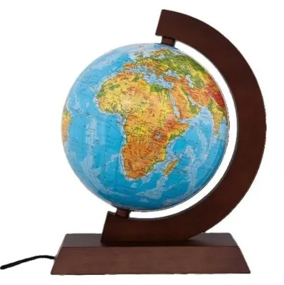 Image de Globe physique lumineux, support en bois, 25 cm, GB