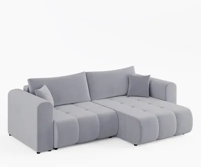 Produktbild von Ecksofa RIVA Rechts Hellgrau | Velours-Stoff Premium | L-Form Couch mit Schlaffunktion & Bettkasten