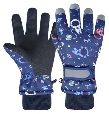 Immagine prodotto di Guanti per bambini, invernali, impermeabili, antivento, caldi, in pile, colore blu. Taglia S