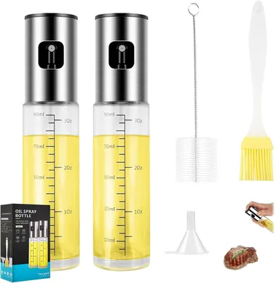 Produktbild von Famanu Sprühflasche für Öl aus Glas und Edelstahl – inklusive Pinsel und Trichter