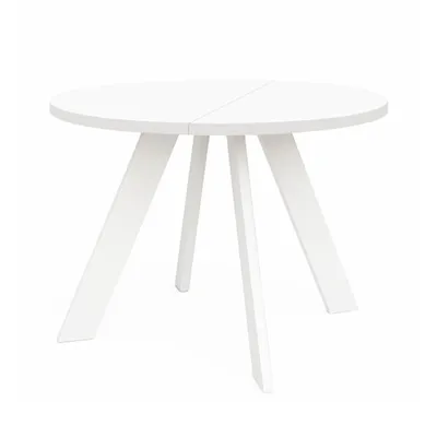 Produktbild von Runder Ausziehbarer Tisch für Esszimmer, LEX, Loft-Stil, Skandinavische, Durchmesser: 120 / 220 cm, Farbe: Weiß / Weiß