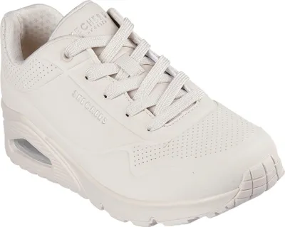 A single beige Skechers Uno sneaker is shown against a white background.