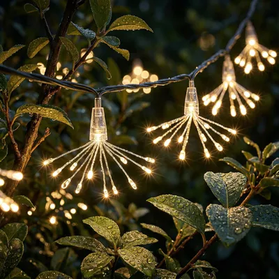 Produktbild von 75 LEDs Feuerwerk Lichterkette 8 Lichtmodi Löwenzahn Lichter Spritzschutz Innen Garten Party Weihnachten Deko, Warmweiß