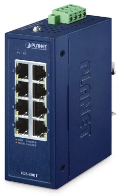 Produktbild von PLANET IP30 Compact size 8-Port IGS-800T, Unmanaged, Gigabit Ethernet (10/100/1000), Vollduplex, Wandmontage