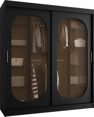 Produktbild von MIRJAN24 Kleiderschrank Bahrajn 180, Schwebetürenschrank, Garderobe (Farbe: Schwarz, Größe: 180 cm, mit Schubladen)