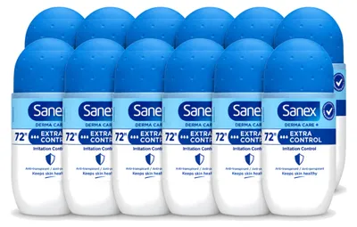 Produktbild von 12 x Sanex Deo Roll-on Dermo Extra Control - 53 ml - Vorteilspackung - 12 Stücke
