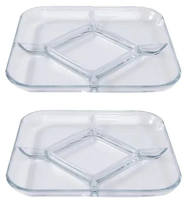 Imagen del producto de Juego de 2 cuencos de vidrio para servir, con 5 compartimentos