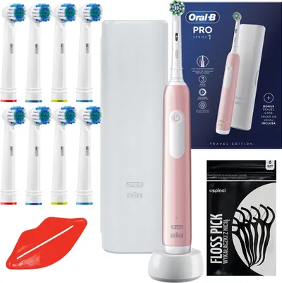 Produktbild von Oral-B Pro Series 1 Elektrische Zahnbürste Rosa Etui 8 Aufsätze Timer