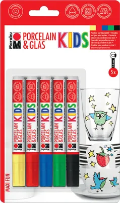 Produktbild von Porcelain & Glas Painter KIDS - 1 - 3 mm 5 Farben sortiert. Packung mit 5 Stück