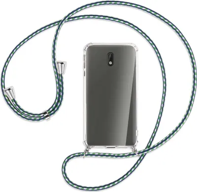 Produktbild von Handykette Backcover-Schutzhülle mit Band (Metall silberfarben) für Nokia 3 - grün/blau/weiß