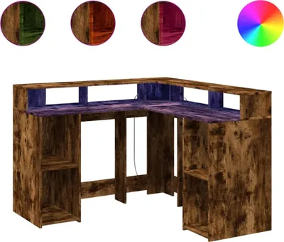 Obrázek produktu pro Psací stůl s LED kouřový dub 130 x 130 x 91 cm kompozitní dřevo