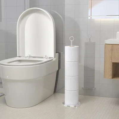 Image de Porte-papier hygiénique sur pied avec compartiment de rangement - Modèle unique - Noir - Métal
