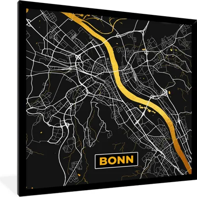 Produktbild von MuchoWow® Gerahmtes Poster Bonn - Stadtplan - Karte - Gold - Deutschland 40x40 cm - Poster mit Schwarzem Bilderrahmen Wandposter Rahmen Foto Bilder - Mit Rahmen - Wanddekoration Schlafzimmer