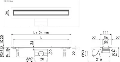 Produktbild von VIGOUR Duschrinne individual 2.0 Kunststoff 700 mm, mit Wenderost