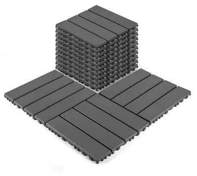 Produktbild von Clinvia Terrassendiele Set 44-teilig, wetterfestes Polypropylen, 30x30cm, dunkelgrau, interlocking