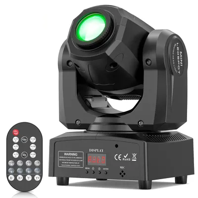 Image de Projecteur LED mobile pour scène - Mini projecteur à gobos de 120W - DMX512, 9/11 canaux - Avec télécommande - Effets de lumière et faisceaux pour DJ et mariages - Prise européenne