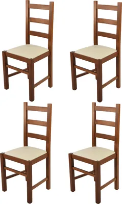 Produktbild von t m c s Tommychairs - 4er Set Stühle RUSTICA für Küche und Esszimmer, robuste Struktur aus Buchenholz, in der Farbe Helles Nussbraun lackiert und gepolsterte Sitzfläche mit  Kunstleder in der FarbeElfenbein bezogen