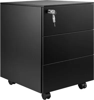 Productafbeelding van Ladeblok Met Slot - Archiefkast Mobiel - Bureau Organisatie - Voorgemonteerd - 55 x 45 x 39 cm - Zwart
