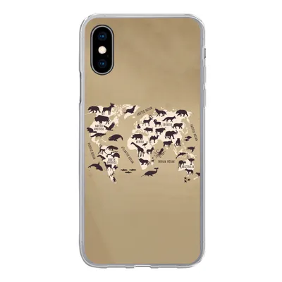 Produktbild von MuchoWow® Handyhülle Schutzhülle Hülle für iPhone X Weltkarte - Tiere - Braun Silikon Softcase Handy Hülle - Handyhülle
